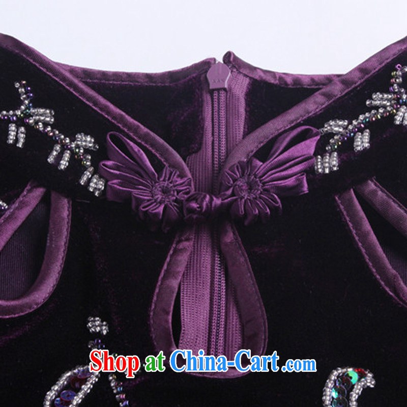 The end is cultivating the cheongsam dress code is long, the velvet cheongsam dress MOM retro wedding dress uniform toast AQE 012 in purple XXXXL cuff, light (at the end) QM, shopping on the Internet