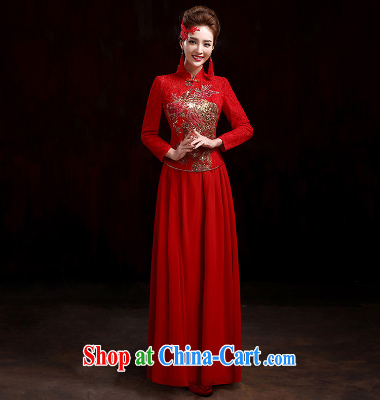 Pure bamboo love yarn-su Wo service 2015 new high-end bridal wedding dresses retro toast service kit spring dresses long Chinese Embroidery cheongsam red XXXL pictures, price, brand platters! Elections are good character, the national distribution, so why buy now enjoy more preferential! Health