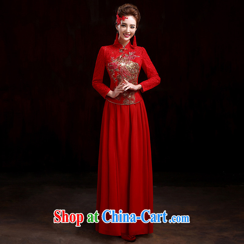 Pure bamboo love yarn-su Wo service 2015 new high-end bridal wedding dresses retro toast service kit spring dresses long, Chinese Embroidery cheongsam red XXXL, pure bamboo love yarn, shopping on the Internet