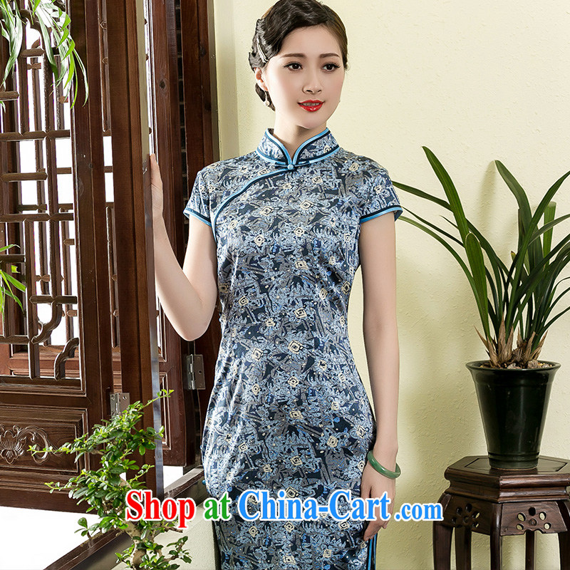 Yin Yue seal 2015 heavy silk stamp short cheongsam daily improved elegance floral, dresses picture color L seal, Yin Yue, shopping on the Internet