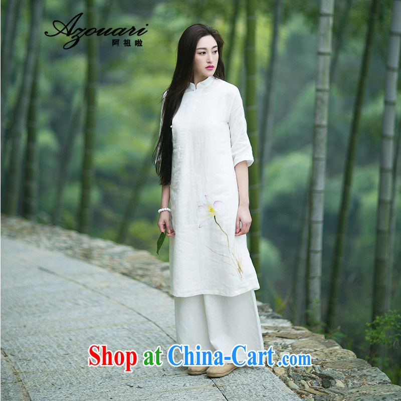 The TSU defense (Azouari) yeast Wash linens quiet comfort, for the charge-back hand-painted Jade buckle gown improved cheongsam dress white L, Cho's (AZOUARI), shopping on the Internet