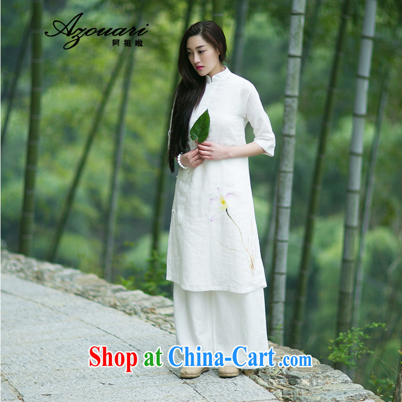 The TSU defense (Azouari) yeast Wash linens quiet comfort, for the charge-back hand-painted Jade buckle gown improved cheongsam dress white L, Cho's (AZOUARI), shopping on the Internet