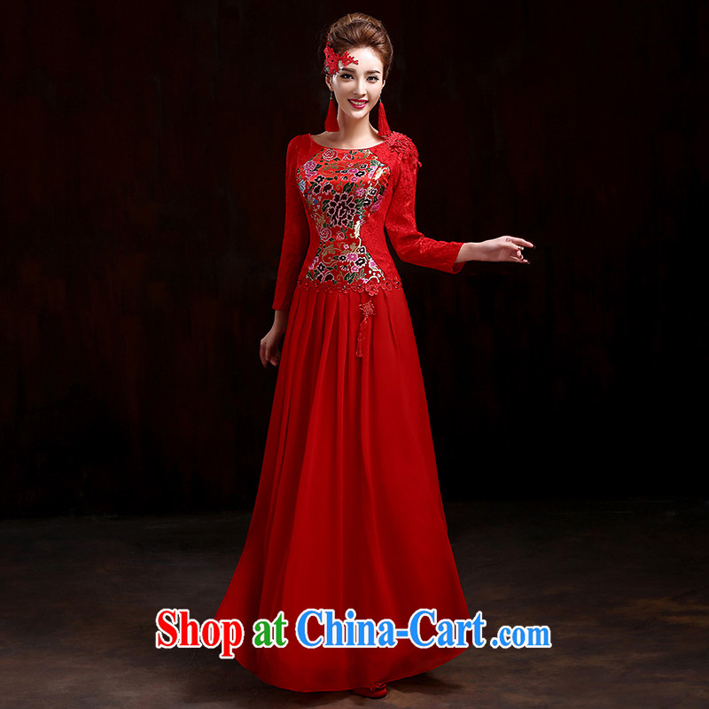 Spring bridal toast service 2015 New Red wedding dresses long sleeved gown beauty stylish wedding dresses improved cheongsam dress red XXXL