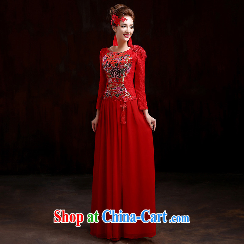 Spring bridal toast service 2015 New Red wedding dresses long-sleeved gown beauty and stylish wedding dresses improved cheongsam dress red XXXL, pure bamboo love yarn, shopping on the Internet