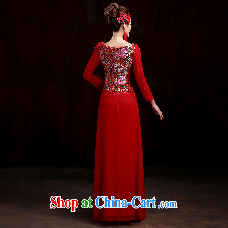 Spring bridal toast service 2015 New Red wedding dresses long-sleeved gown beauty and stylish wedding dresses improved cheongsam dress red XXXL, pure bamboo love yarn, shopping on the Internet