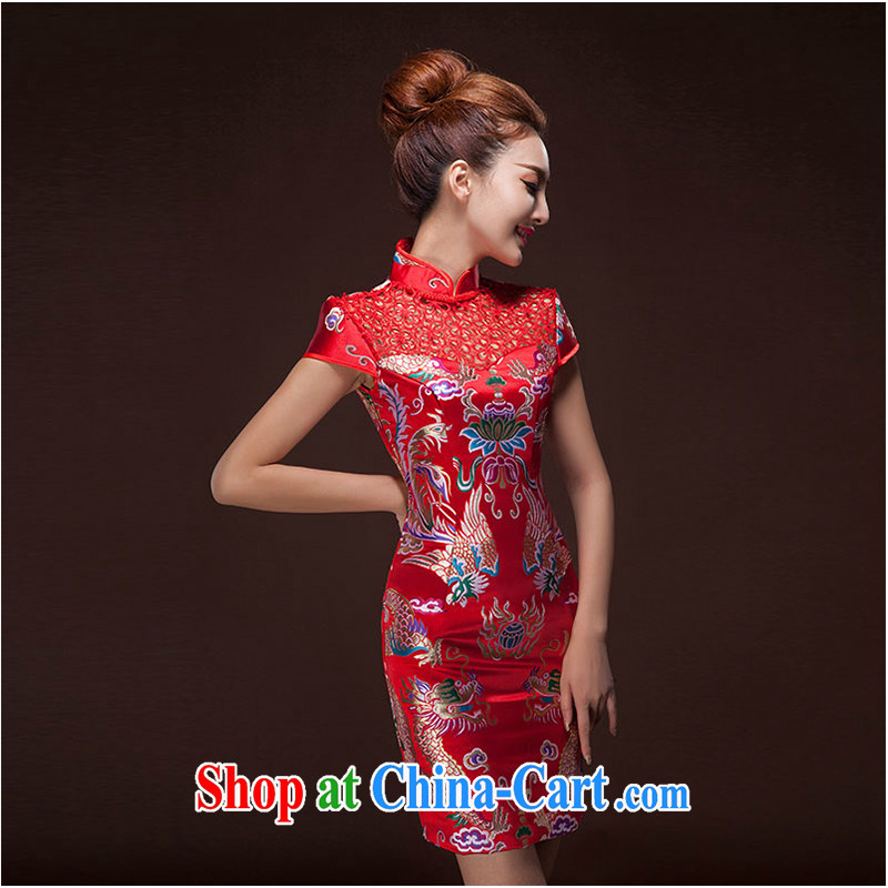 White first to approximately 2015 Lace Embroidery cheongsam dress married Chinese brides with new improved dress retro toast clothing female Red XL