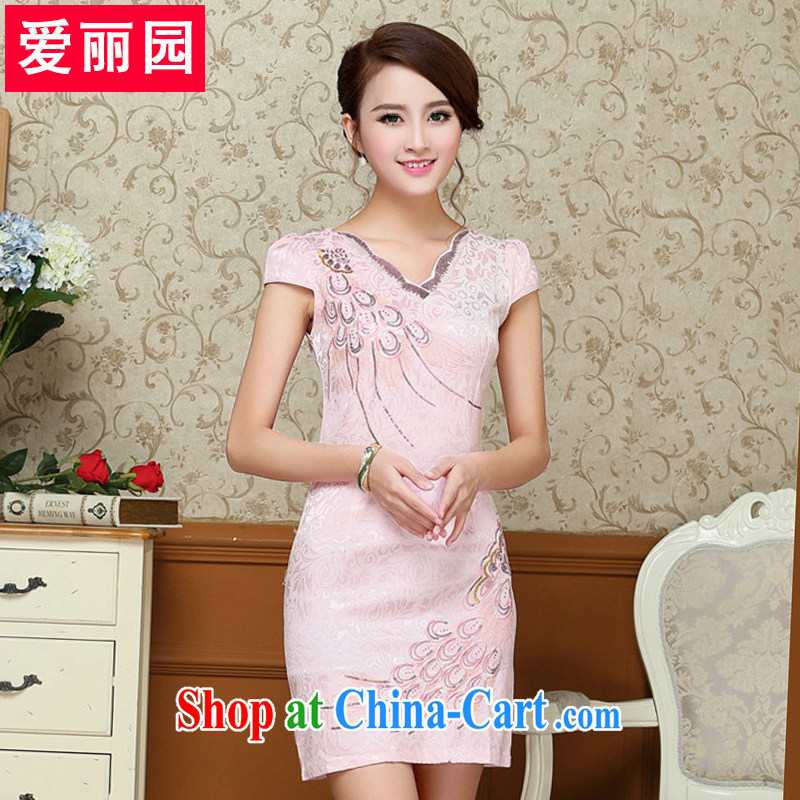 Alice Park 2015 summer new girls improved cheongsam beauty graphics thin lady further skirts, long, short-sleeved style package and dresses pink XXL, Alice Park (aliyuan), online shopping