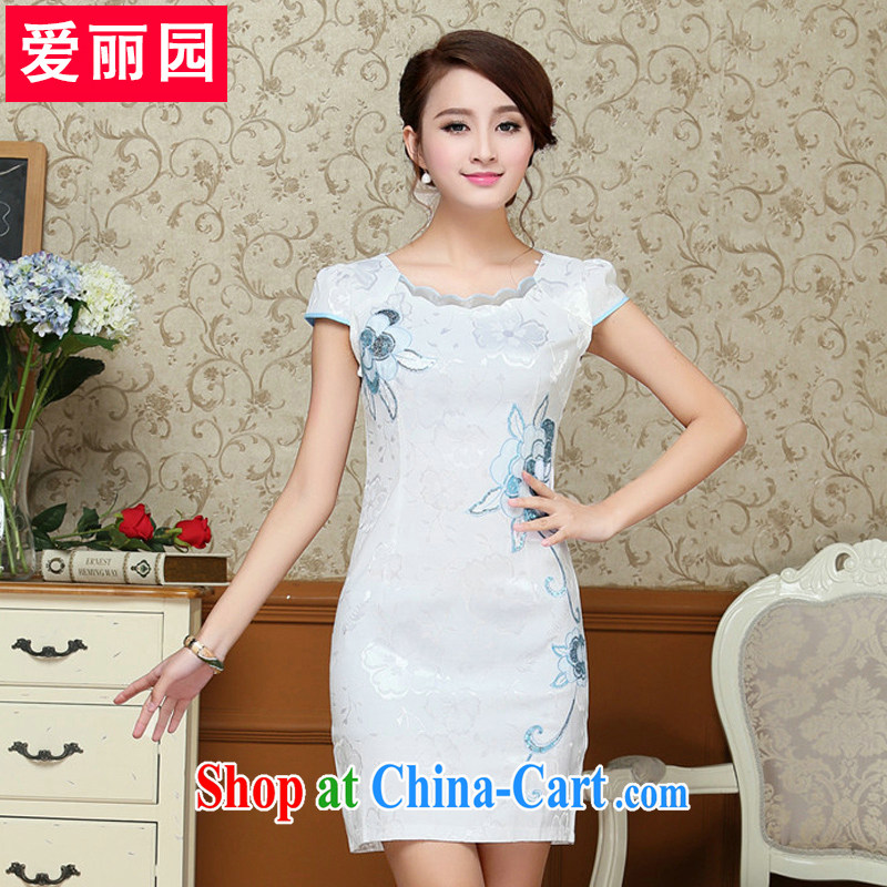 Alice Park 2015 summer new female ethnic wind retro improved cultivating short dresses qipao package and skirt light blue XXL, Alice Park (aliyuan), online shopping