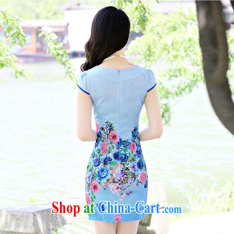 Yun-hsuan, 2015 short, sexy beauty dresses stylish A field package and stamp duty short-sleeved dresses blue roses XXL, cloud, Xuan (yunluoxuan), shopping on the Internet