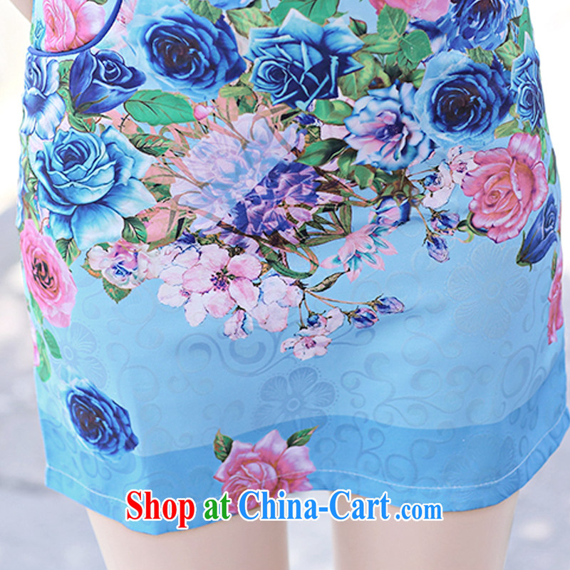 Yun-hsuan, 2015 short, sexy beauty dresses stylish A field package and stamp duty short-sleeved dresses blue roses XXL, cloud, Xuan (yunluoxuan), shopping on the Internet