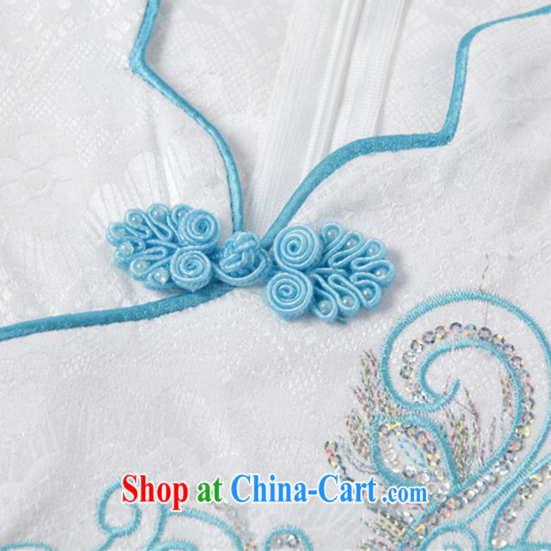 Shallow end embroidered classic and elegant style robes, beach retro fashion cheongsam dress AQE 0750 blue XXL, shallow end (QM), and, on-line shopping