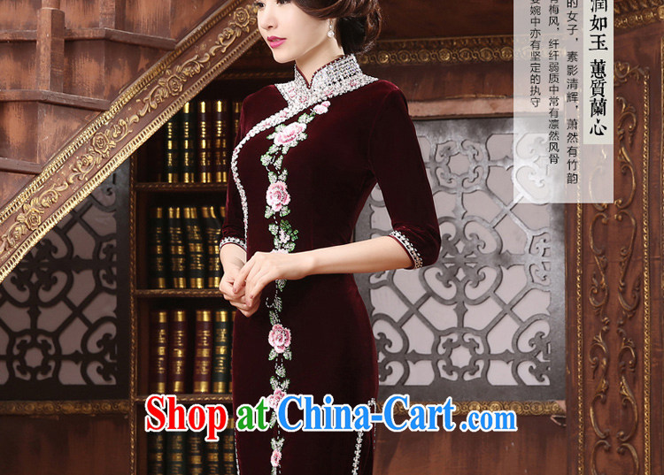 pro-am New 2015 summer velvet Ms. daily improved cultivating parquet drill, long, mother, the cheongsam dress wine red 2 XL pictures, price, brand platters! Elections are good character, the national distribution, so why buy now enjoy more preferential! Health