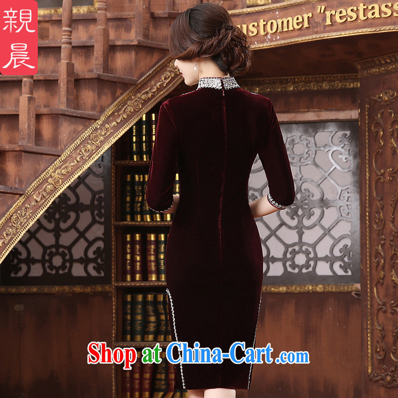 pro-am, new 2015 summer wool, Ms. daily improved cultivating parquet drill, long, the mother, cheongsam dress wine red 2 XL, pro-am, shopping on the Internet