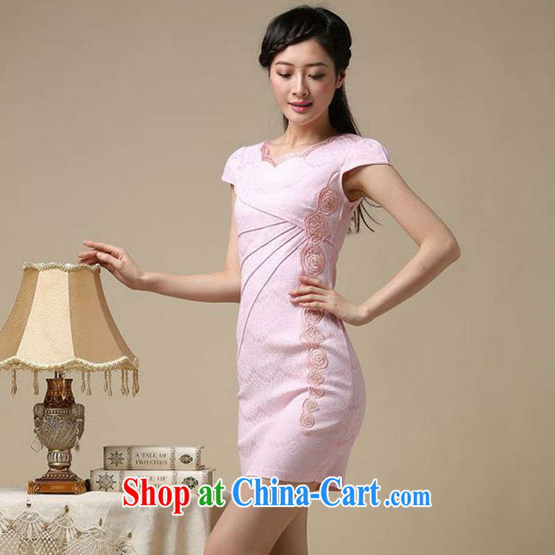 light at the Summer elegance beauty, short dresses retro improved daily cheongsam dress AQE 8168 pink S, light (at the end QM), online shopping