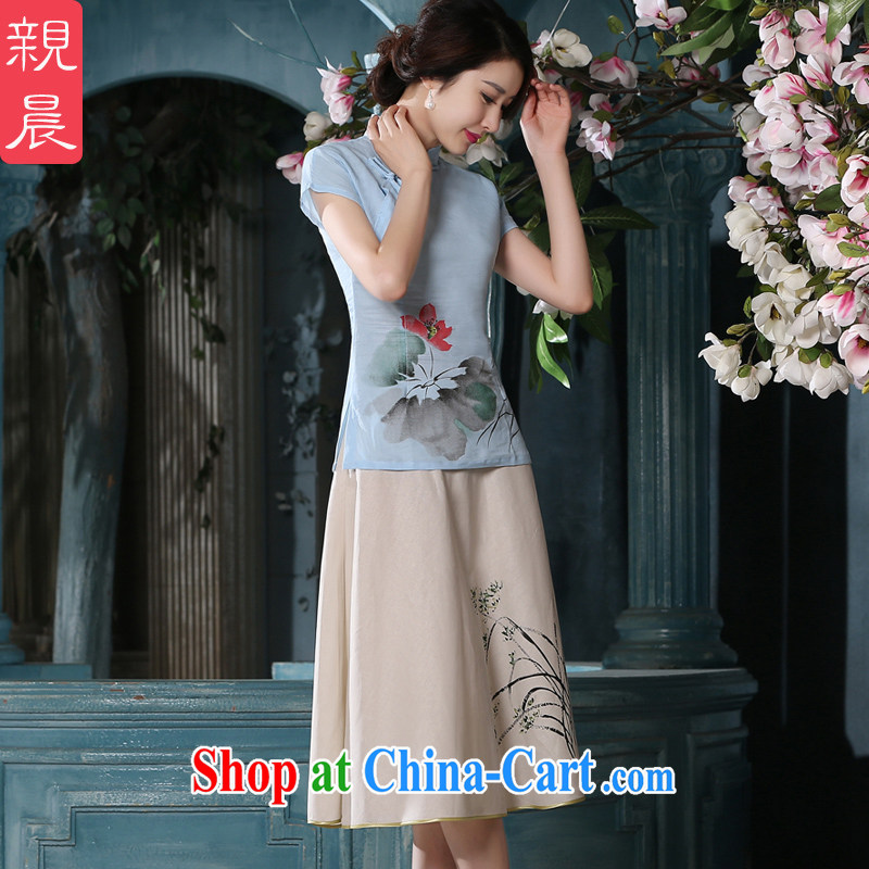 pro-am with summer-day Ethnic Wind female cotton the Chinese Chinese Antique linen package improved cheongsam girls T-shirt A 0079 - A T-shirt + P 0011 skirt XL, pro-am, online shopping