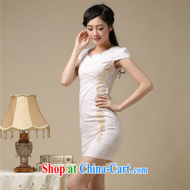 The stream summer elegance beauty, short dresses retro improved daily cheongsam dress AQE 8168 apricot L, the stream (OULIU), and, on-line shopping