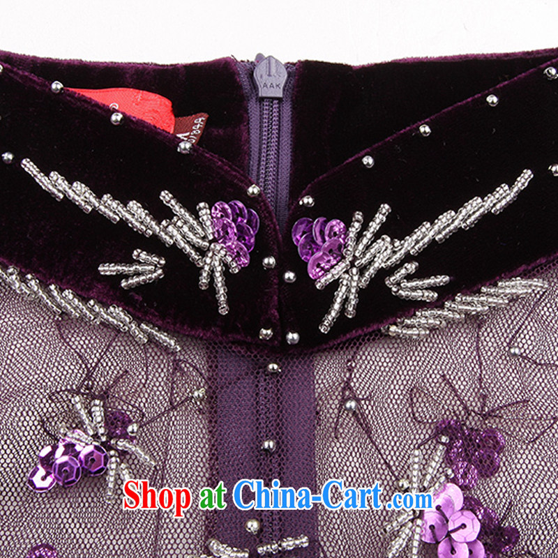 The end is really wool lace cheongsam dress middle-aged mother cheongsam dress bows dress Chinese 210 AQE XXXXL purple, light (at the end) QM, shopping on the Internet