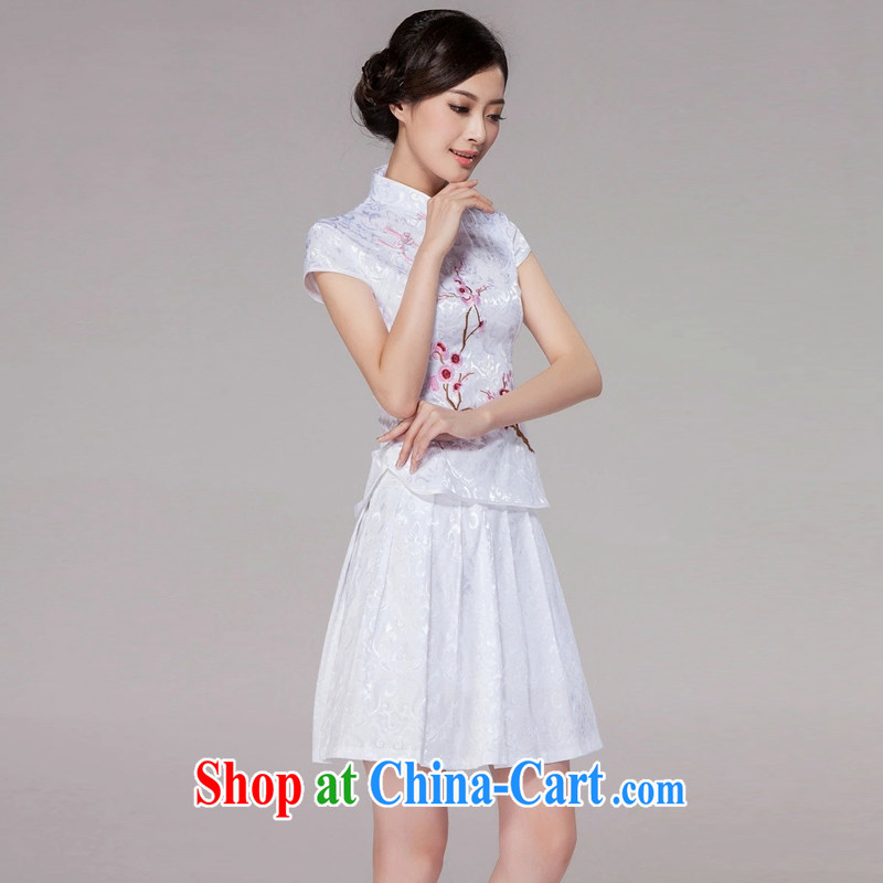 President Mubarak, summer 2015 new stylish girl Tang with daily cheongsam dress high-end retro style two-part kit 1125 white 2XL, moody Fang (MUFONGCK), online shopping