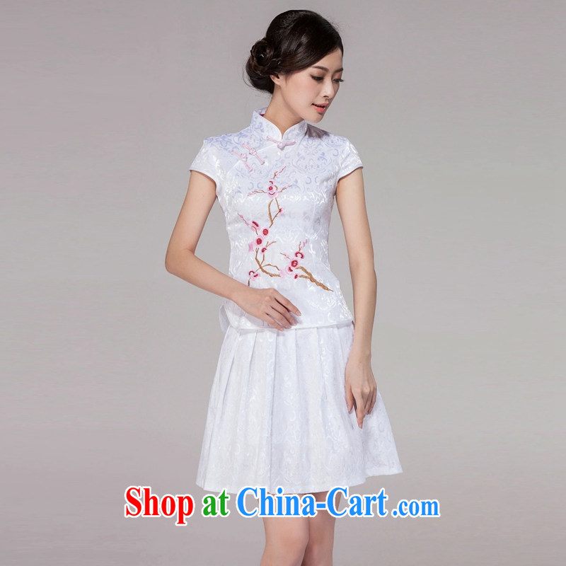 President Mubarak, summer 2015 new stylish girl Tang with daily cheongsam dress high-end retro style two-part kit 1125 white 2XL, moody Fang (MUFONGCK), online shopping