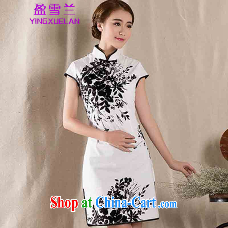 Surplus snow, summer 2015 new stylish and refined antique cheongsam dress China wind stamp dress #1225 white XL, surplus Snow (YINGXUELAN), online shopping