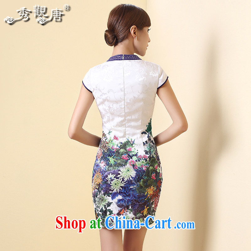 The CYD HO Kwun Tong' light summer 2015 summer new improved cheongsam dress retro fashion stamp duty Cultivating Female white XXL, Sau looked Tang, shopping on the Internet
