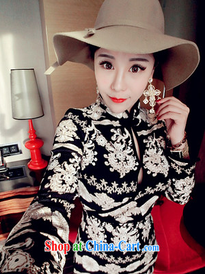 Openwork floral stamp China wind long-sleeved cultivating cheongsam dress suit 1873 L pictures, price, brand platters! Elections are good character, the national distribution, so why buy now enjoy more preferential! Health