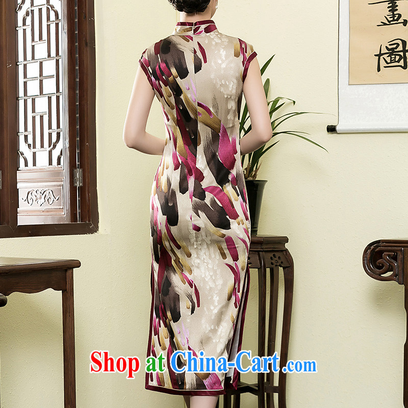 Yin Yue NARS summer 2015 New Silk long qipao art stamp improved short-sleeved, Chinese Dress picture color M seal, Yin Yue, shopping on the Internet