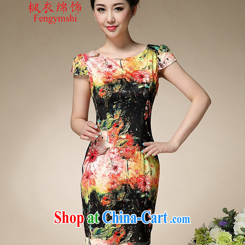 Feng Yi cotton trim 2015 new stamp duty mom with short-sleeved Sau San emulation Silk Dresses style retro dresses FA 8988 055 orange 3 XL