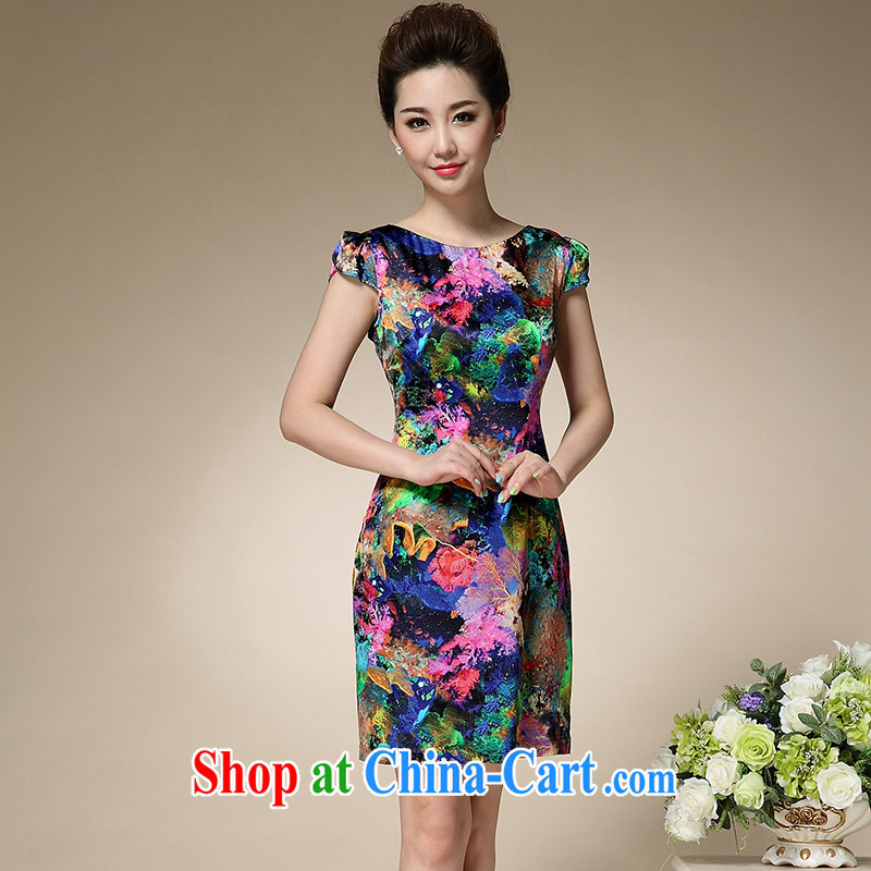 Feng Yi cotton trim 2015 new stamp duty round-collar short-sleeve mom with silk dresses beauty charm antique dresses FA 8996 055 blue stamp 2XL, Feng Yi cotton ornaments, shopping on the Internet
