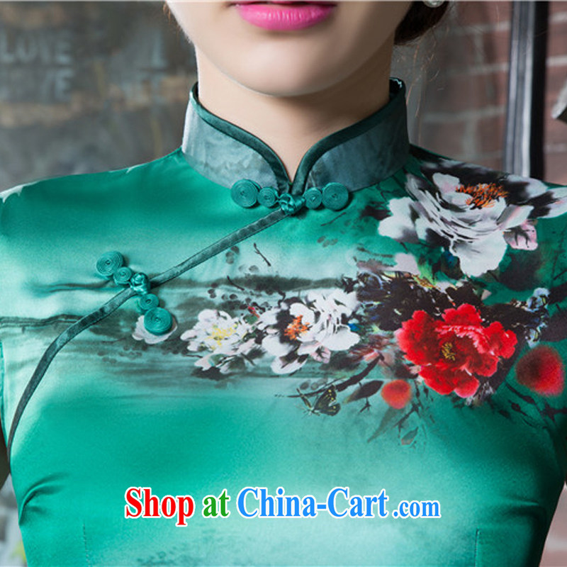 The cross-sectoral surround her dresses new 2015 summer retro short improved stylish silk Chinese qipao ink C sz 1520 green XL, Yee-Windsor, shopping on the Internet