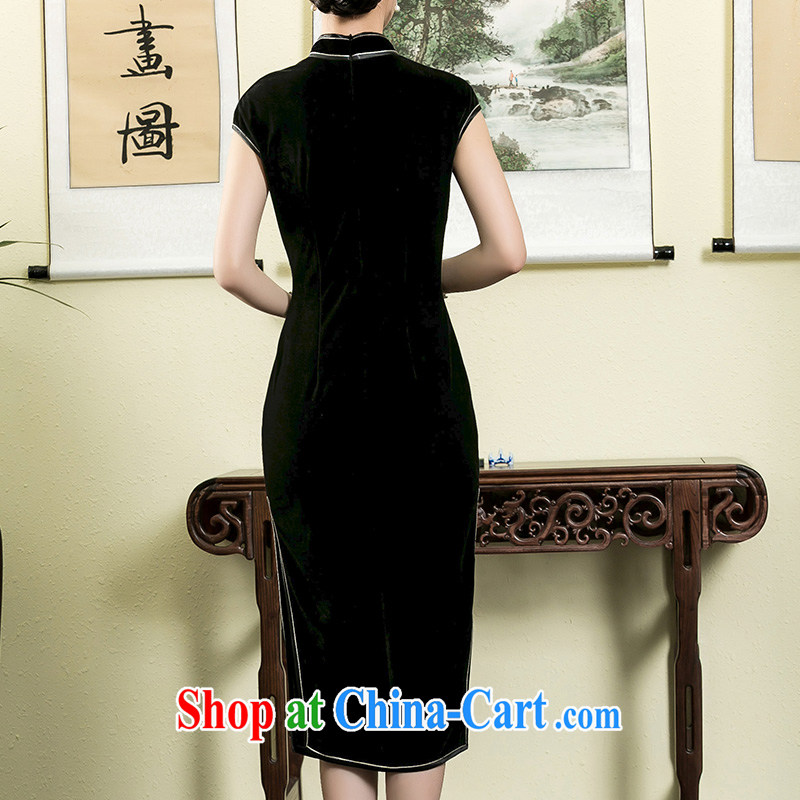 Yin Yue NARS summer 2015 new Korean lint-free wool, long, elegant qipao daily improved, dresses black XXL seal, Yin Yue, shopping on the Internet