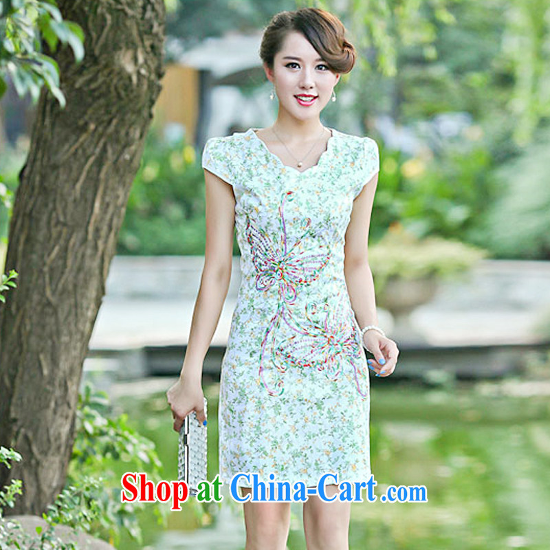 Yun-hsuan, 2015 short, sexy beauty dresses stylish package and stamp duty short-sleeved dresses green flower XL