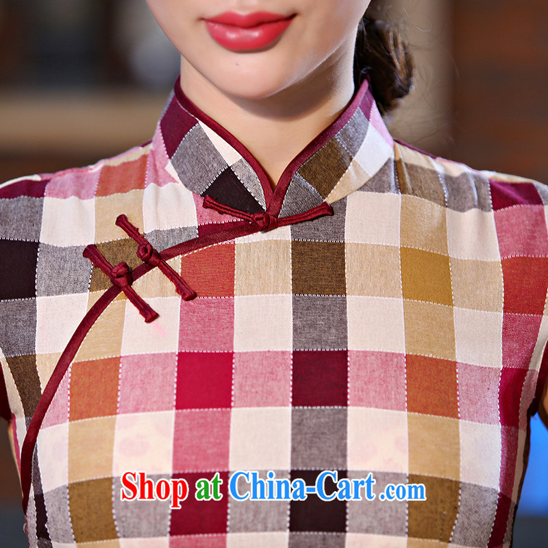 Czech Republic, summer 2015 new cotton Plaid Short, Retro dresses improved arts daily cultivating female Red M, Czech (jiekelaisi), and, on-line shopping