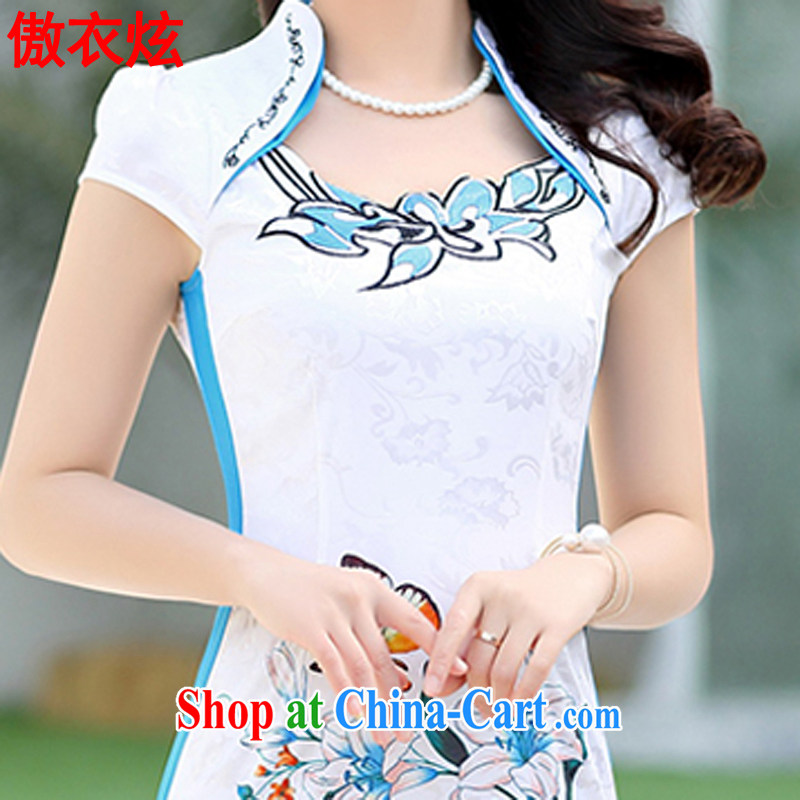 As well as Yi Hyun 2015 dresses summer female temperament short-sleeved beauty graphics thin stamp further cheongsam dress L 9359 blue 3 XL, as well as clothing and cool, and, shopping on the Internet