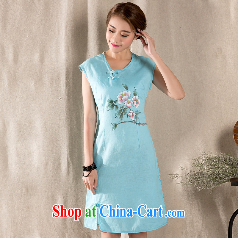 Feng Yi cotton trim New Literature and Art Nouveau cotton the female hand-painted cotton Ma Sau San improved cheongsam dress Z JD 1223 034 blue . XL, Feng Yi cotton ornaments, and, on-line shopping