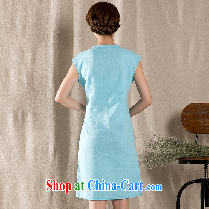 Feng Yi cotton trim New Literature and Art Nouveau cotton the female hand-painted cotton Ma Sau San improved cheongsam dress Z JD 1223 034 blue . XL, Feng Yi cotton ornaments, and, on-line shopping