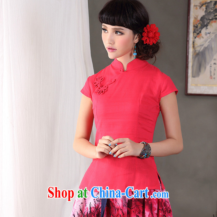 spend the summer, original design Chinese-buckle flower basket the linen short-sleeve, collared T-shirt dresses T-shirt red flower 2 XL pictures, price, brand platters! Elections are good character, the national distribution, so why buy now enjoy more preferential! Health