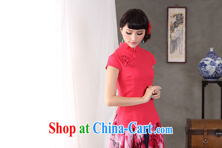 spend the summer, original design Chinese-buckle flower basket the linen short-sleeve, collared T-shirt dresses T-shirt red flower 2 XL pictures, price, brand platters! Elections are good character, the national distribution, so why buy now enjoy more preferential! Health