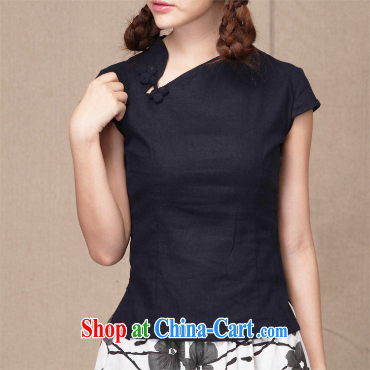 spend the summer Women's clothes China wind improved linen Chinese dragon manually snap Crescent collar Chinese solid-colored T-shirt hidden cyan Crescent 2XL pictures, price, brand platters! Elections are good character, the national distribution, so why buy now enjoy more preferential! Health