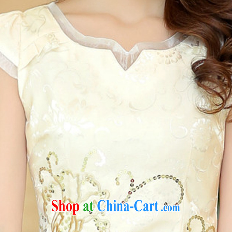 2015 summer edition Korea beauty and Stylish retro short-sleeved Chinese qipao, long dresses apricot M, charm and Asia Pattaya (Charm Bali), shopping on the Internet