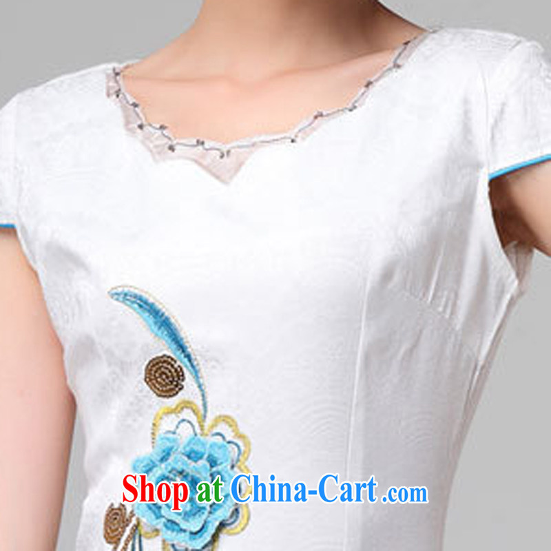 2015 summer edition Korea beauty and Stylish retro short-sleeved Chinese qipao, long dresses white XXL, charm and Asia Pattaya (Charm Bali), online shopping