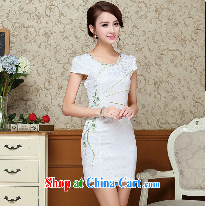2015 summer edition Korea beauty and Stylish retro petal collar short-sleeve Chinese qipao, long dress light blue M charm, as well as Asia and (Charm Bali), online shopping