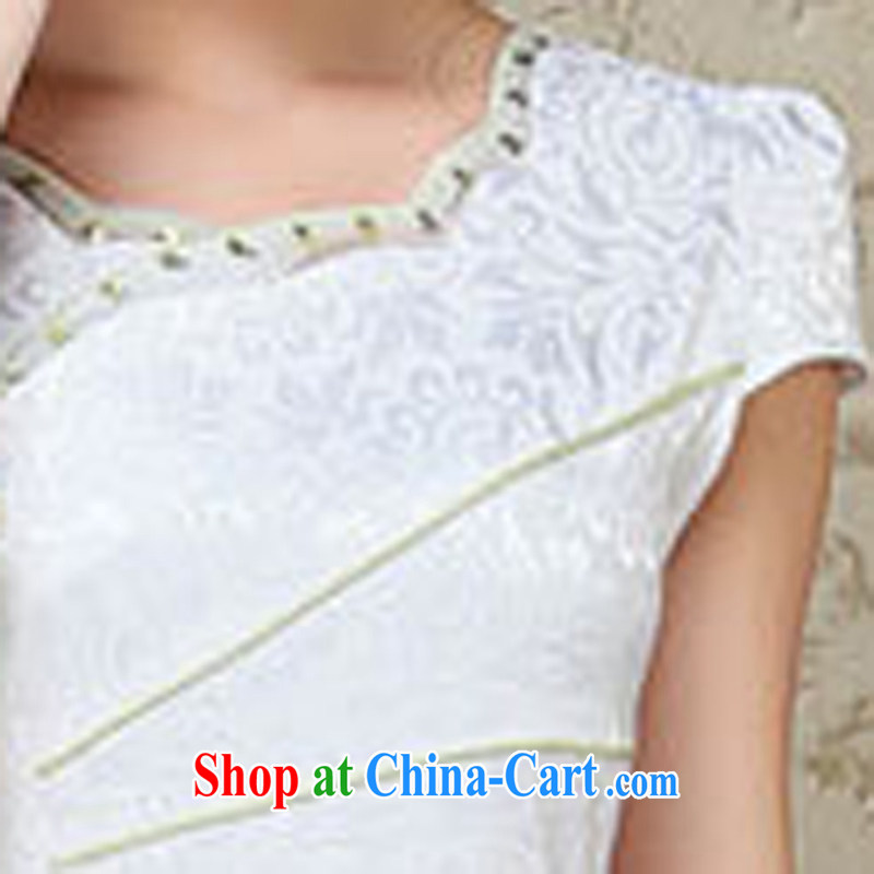 2015 summer edition Korea beauty and Stylish retro petal collar short-sleeve Chinese qipao, long dress light blue XXL charm, as well as Asia and (Charm Bali), online shopping