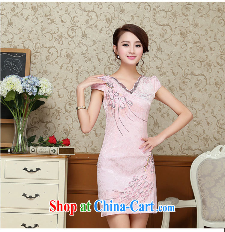 2015 summer edition Korea beauty and Stylish retro petal collar short-sleeved Chinese qipao, long dresses pink XXL pictures, price, brand platters! Elections are good character, the national distribution, so why buy now enjoy more preferential! Health