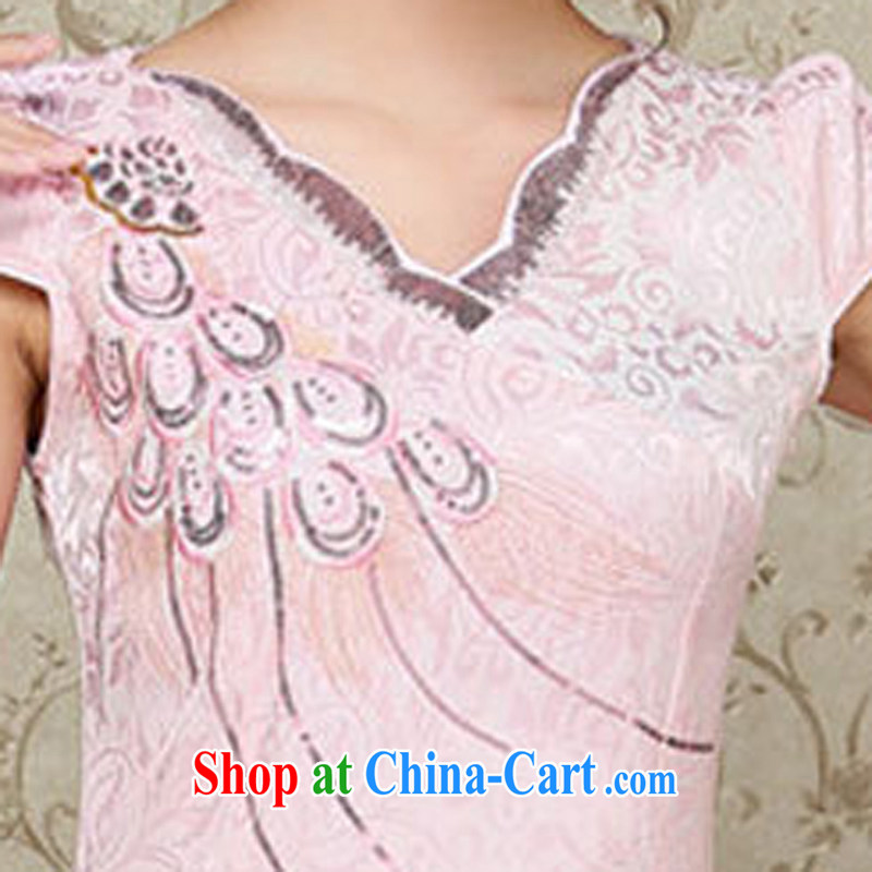 2015 summer edition Korea beauty and Stylish retro petal collar short-sleeve Chinese qipao, long dresses pink XXL, charm and Asia Pattaya (Charm Bali), online shopping