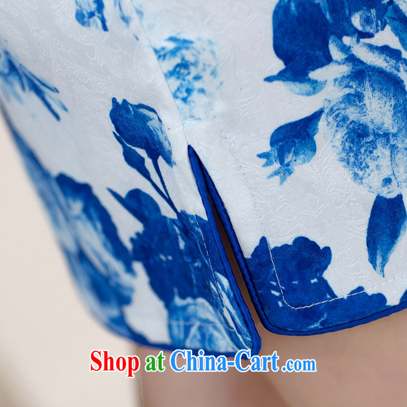 The consistent, Sin dresses 2015 summer new Korean version cultivating short-sleeved blue and white porcelain antique dresses parent-child with the dresses blue and white porcelain XL, AIDS was destroyed, and shopping on the Internet