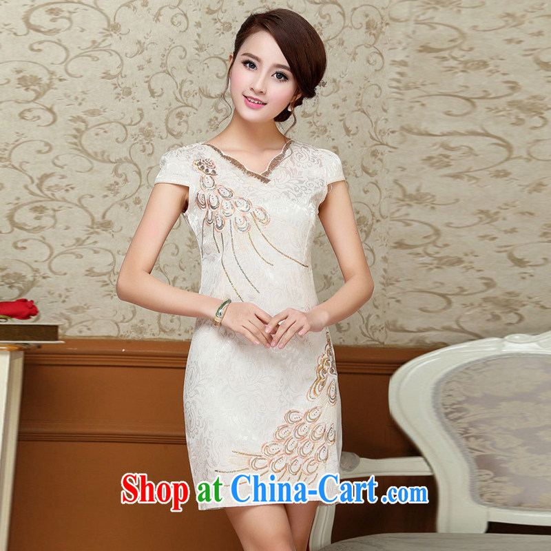 Hip Hop charm and Asia 2015 summer Korean beauty and stylish retro petal collar short-sleeved Chinese qipao, long dresses light yellow L, charm and Asia Pattaya (Charm Bali), online shopping