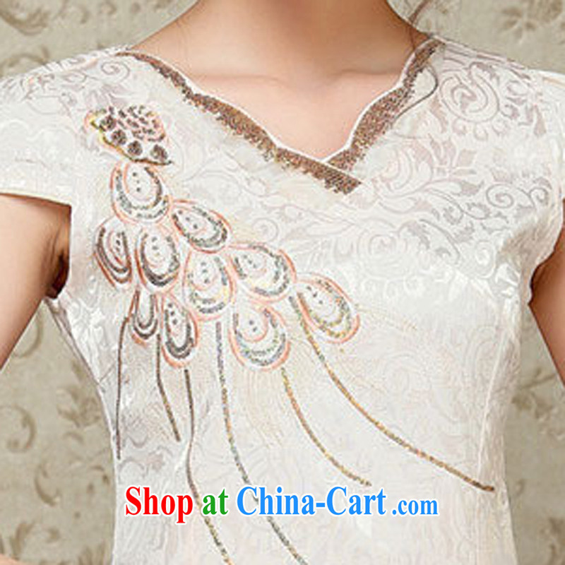 Hip Hop charm and Asia 2015 summer Korean beauty and stylish retro petal collar short-sleeved Chinese qipao, long dresses light yellow L, charm and Asia Pattaya (Charm Bali), online shopping