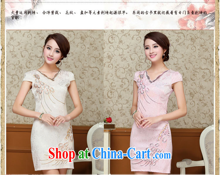 2015 summer edition Korea beauty and Stylish retro petal collar short-sleeved Chinese qipao, long dresses pink M pictures, price, brand platters! Elections are good character, the national distribution, so why buy now enjoy more preferential! Health