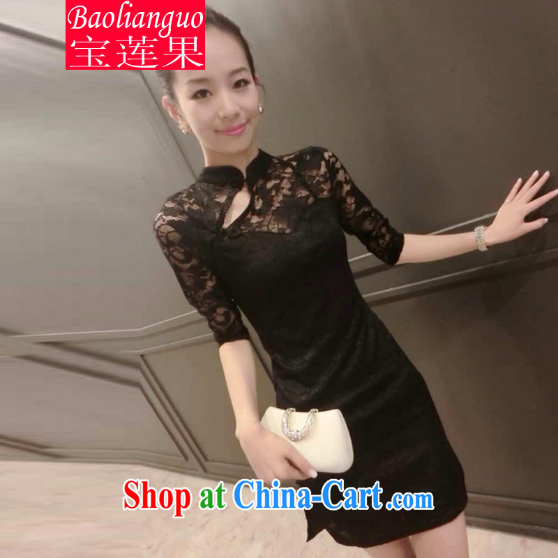 po lin Guo 2015 summer the European site with autumn new lace beauty graphics thin cheongsam dress black